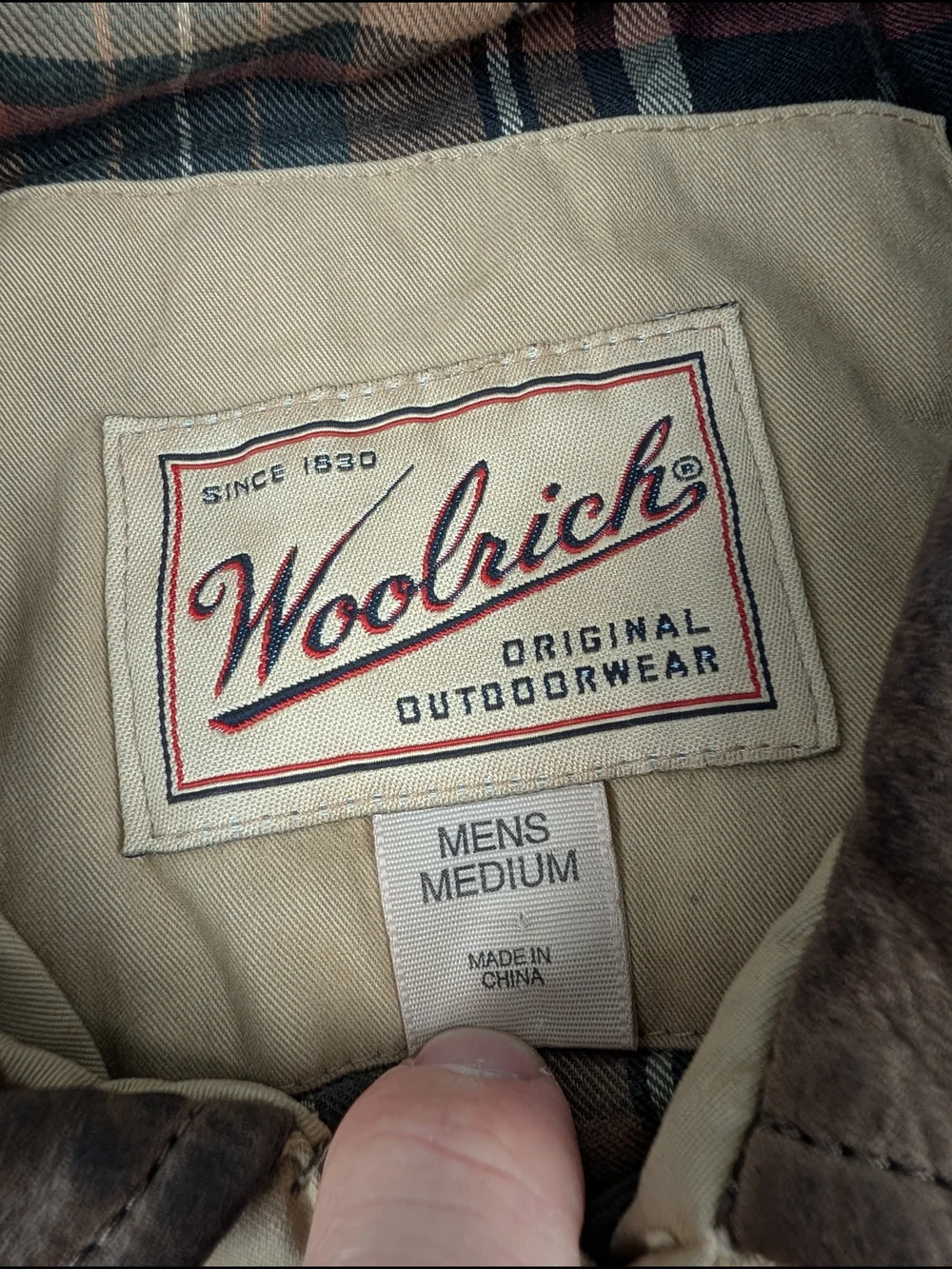 Woolrich Vintage Men’s Medium Field Jacket Tan Cotton Bomber Plaid Lined Coat - Picture 3 of 8